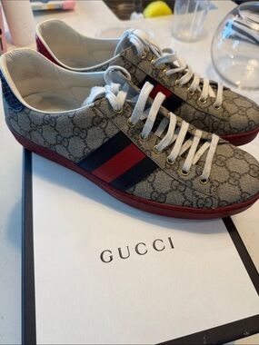 Gucci Men’s GG Supreme Canvas Sneaker with Red & Blue Web Stripe